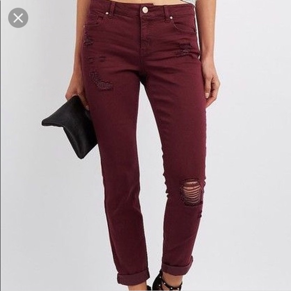 Maroon ripped jeans